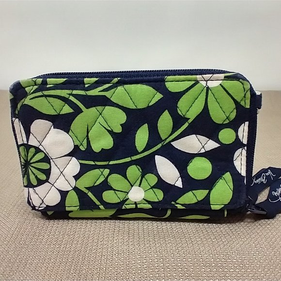 VERA BRADLEY ZIP AROUND BLUE/GREEN/WHITE WALLET - Picture 2 of 10
